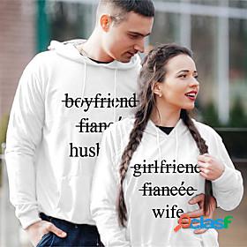 Mens Womens Couples Text Hoodie Sweatshirt Front Pocket