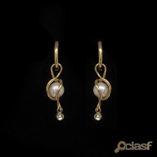Orecchini Pendenti in Oro Giallo Perle e Diamantino- ER346
