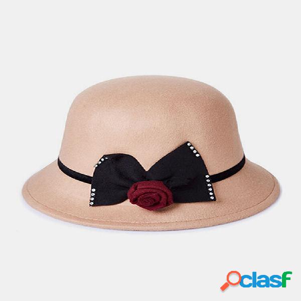 Panno di lana da donna Solid Bowknot Decorazione rosa