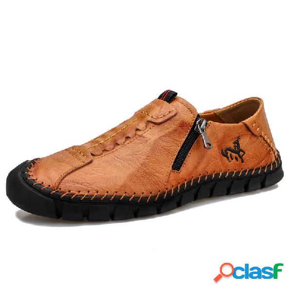 Pelle di vacchetta cucita a mano da uomo Soft Scarpe in