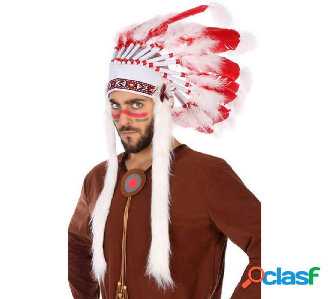 Pennacchio di capo indiano bianco e rosso