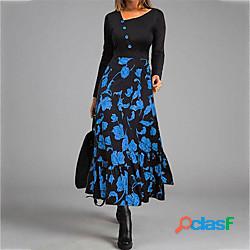 Per donna Abito linea A Vestito longuette Blu Manica lunga