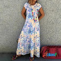 Per donna Abito linea A Vestito maxi Azzurro Manica corta