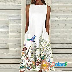 Per donna Abito linea A Vestito maxi Bianco Senza maniche