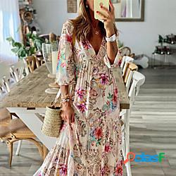 Per donna Abito linea A Vestito maxi Cachi Manica a 3/4