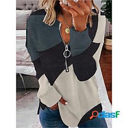 Per donna Felpa con cappuccio e zip Color Block Mezza Zip