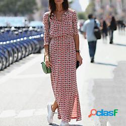 Per donna Vestito a trapezio Vestito maxi Rosso Manica a 3/4