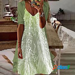 Per donna Vestito due pezzi Vestito longuette Verde Manica