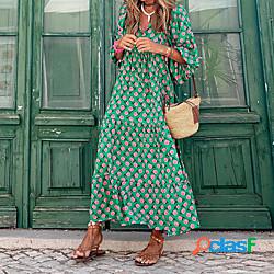 Per donna Vestito svasato Vestito maxi Verde Manica a 3/4