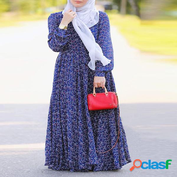 Polka Dot Print Round Collo Maxi abiti casual a maniche