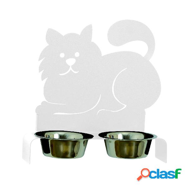 Porta Ciotole Gatto doppio in metallo, 32x13Px33h, colore