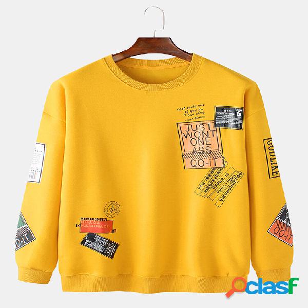 Pullover da uomo con stampa di etichette rotonde Collo Felpe