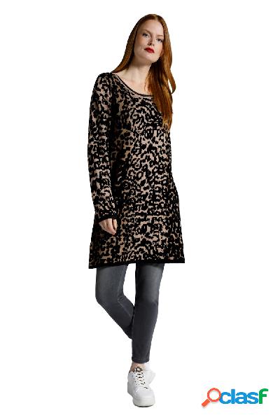 Pullover lungo con lavorazione Jacquard leopardata, scollo a
