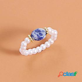 Ring Classic Royal Blue Imitation Pearl Natural Elegant