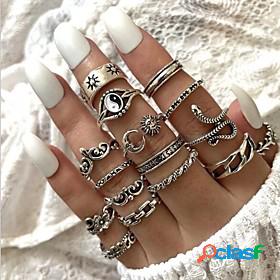 Ring Vintage Style Silver Snake Sun Moon Alloy 16pcs Stylish