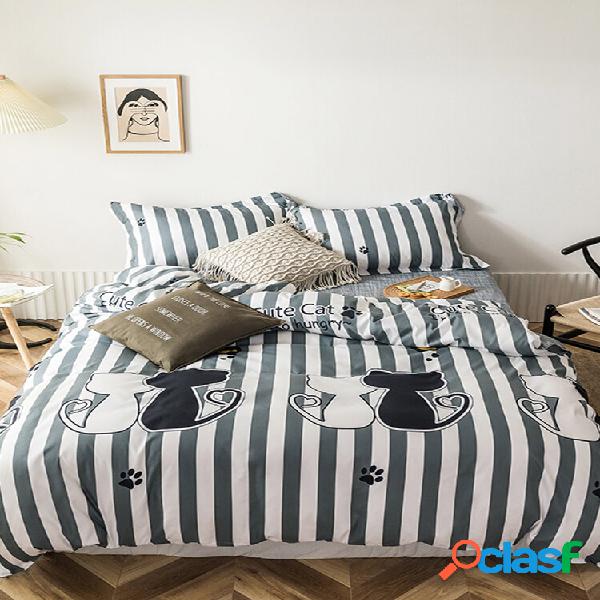 Set di biancheria da letto in cotone con aloe a strisce da