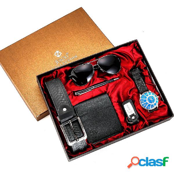 Set di orologi da uomo Deffrun 6 pezzi Occhiali Cintura