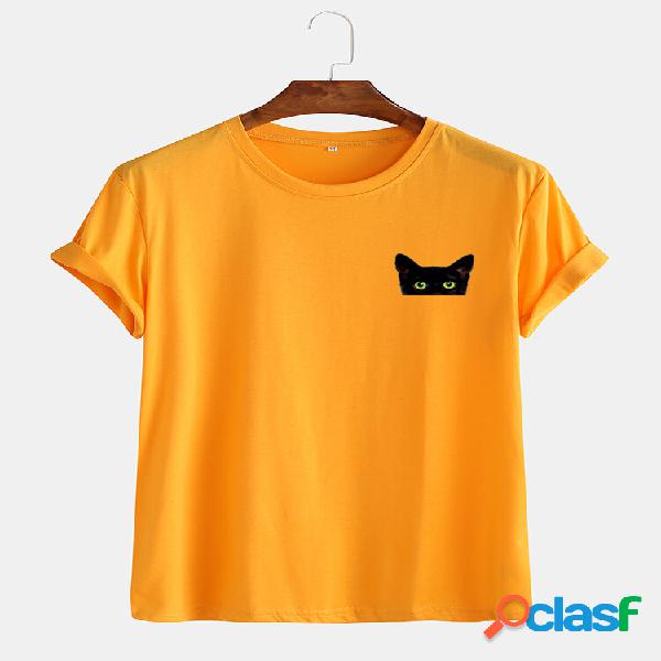 T-shirt a maniche corte in cotone casual da uomo con cat