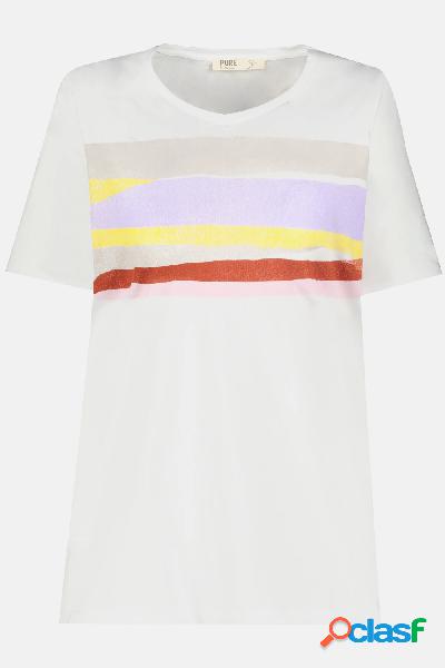 T-shirt a strisce con scollo a V e mezze maniche, in cotone