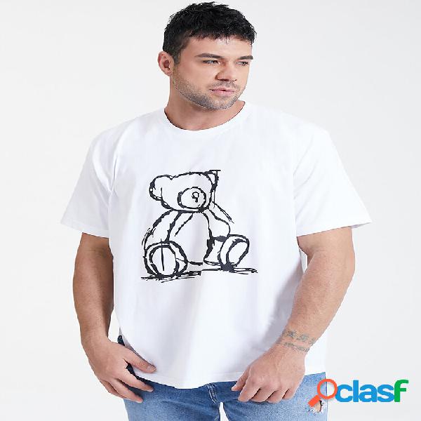 T-shirt casual Plus da uomo in cotone con stampa orso