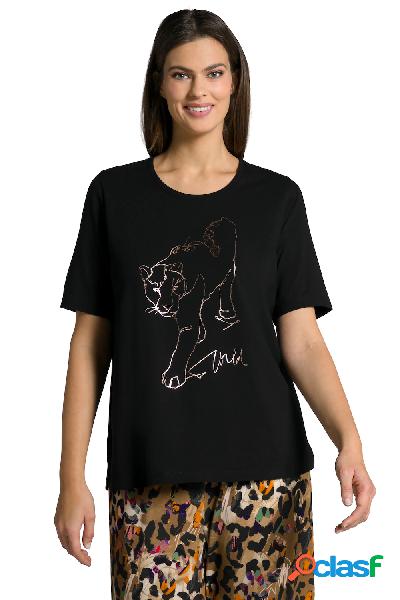 T-shirt classica con leopardo, scollo a girocollo e mezze