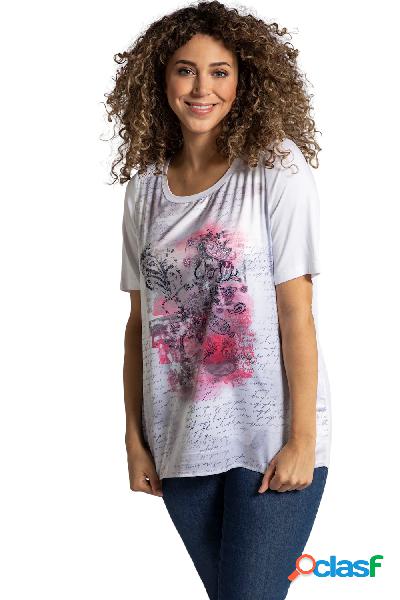T-shirt con Paisley di raso, pizzo, scollo a girocollo e