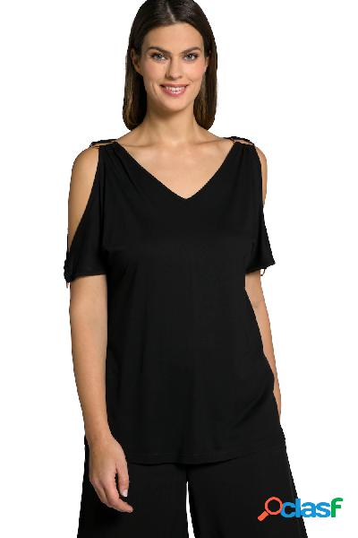 T-shirt smanicata con aperture sulle spalle e scollo a V,