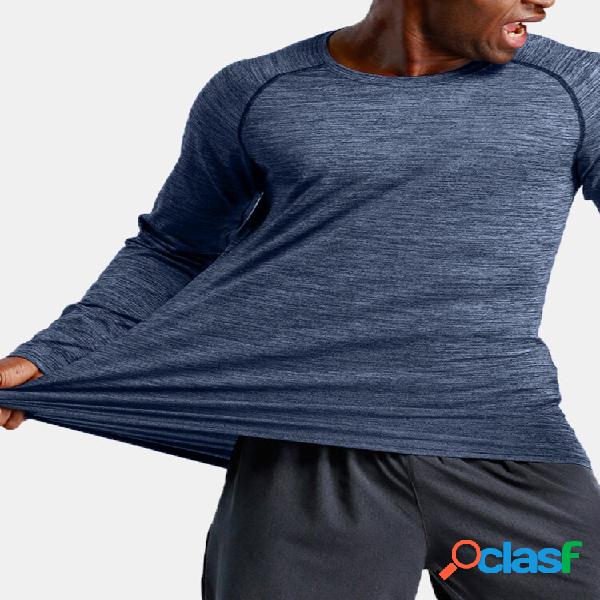 T-shirt uomo tinta unita alta elasticità Collo manica lunga