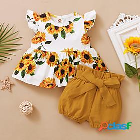Toddler Girls Clothing Set Sleeveless Pink Red Brown Sun