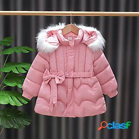Toddler Girls Long Sleeve Down Coat Black Pink Red Tie Knot