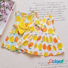 Toddler Little Girls Dress Lemon Fruit Bow Print Yellow