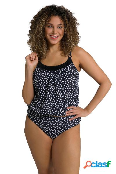 Top del tankini con pois, coppe morbide e spalline