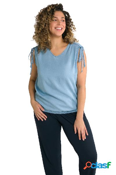 Top smanicato in lyocell con effetto jeans e scollo a V,