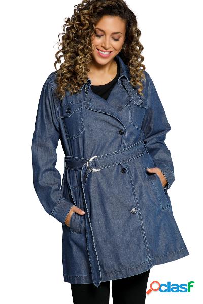 Trench di jeans con maniche lunghe e cintura in vita, Donna,