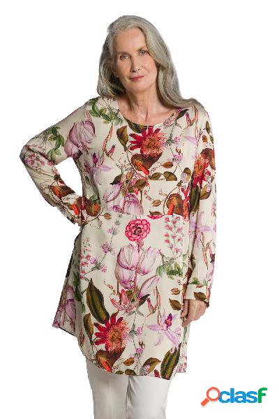 Tunica lunga con design floreale, scollo a girocollo,