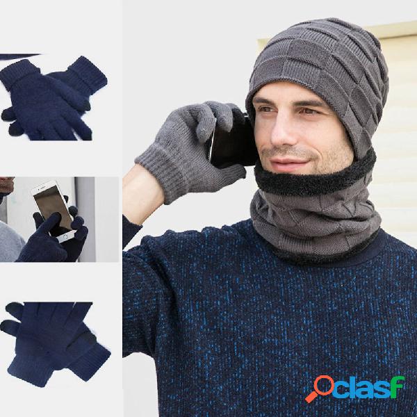 Uomini 3PCS Plus Velvet Keep Warm Winter Collo Protezione
