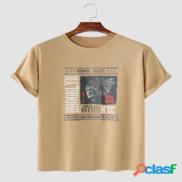 Uomini Head & Letter Print Round Collo T-shirt casual a