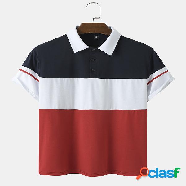 Uomo Colorblock Brief Business Style Metà Pulsanti Polo