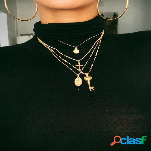 Vintage Metal Peach Cuore Collana multistrato con ciondolo