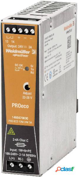 Weidmüller PRO ECO 72W 24V 3A Alimentatore per guida DIN 24