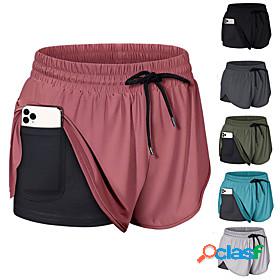 Womens 2 in 1 Running Shorts Athletic Bottoms with Phone
