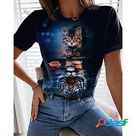 Womens 3D Cat T shirt Cat Graphic 3D Print Round Neck Basic