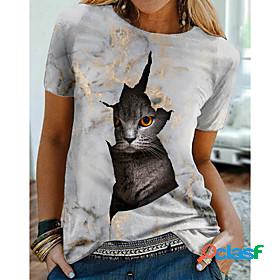 Womens 3D Cat T shirt Cat Graphic 3D Print Round Neck Basic