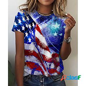 Womens 3D Printed Painting T shirt Striped American Flag