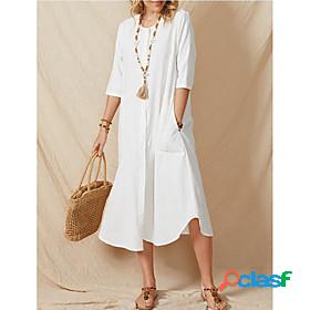 Womens A Line Dress Midi Dress White Half Sleeve Solid Color