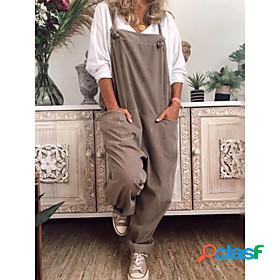 Womens Basic Fashion Baggy Overalls Dungarees Full Length