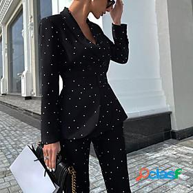 Womens Basic Polka Dot Business Office Two Piece Set Shirt