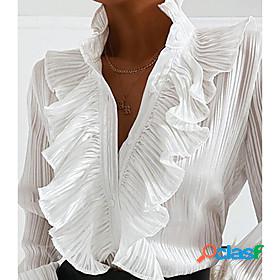 Womens Blouse Peasant Blouse Shirt Plain Standing Collar
