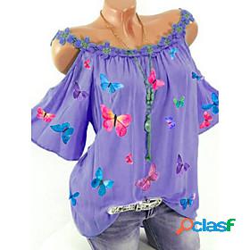 Womens Blouse Shirt Butterfly Butterfly Round Neck Cut Out