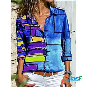 Womens Blouse Shirt Color Gradient Color Block Long Sleeve